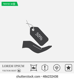 50% tag icon, vector illustration. Flat design style