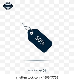 50% tag icon, vector illustration. Flat design style