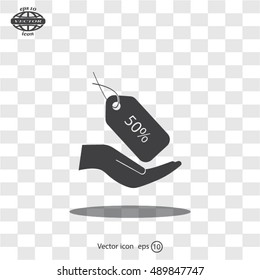 50% tag icon, vector illustration. Flat design style