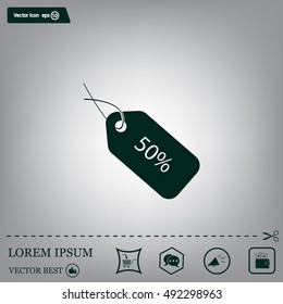 50% tag icon, vector illustration. Flat design style