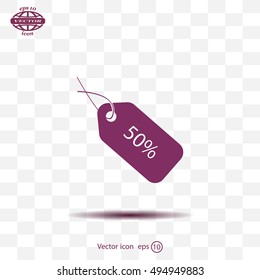 50% tag icon, vector illustration. Flat design style