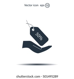 50% tag icon, vector illustration. Flat design style