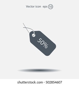 50% tag icon, vector illustration. Flat design style