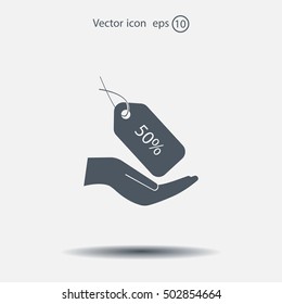 50% tag icon, vector illustration. Flat design style
