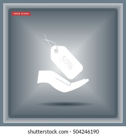 50% tag icon, vector illustration. Flat design style