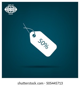 50% tag icon, vector illustration. Flat design style