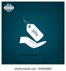 50% tag icon, vector illustration. Flat design style