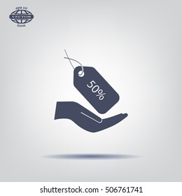 50% tag icon, vector illustration. Flat design style