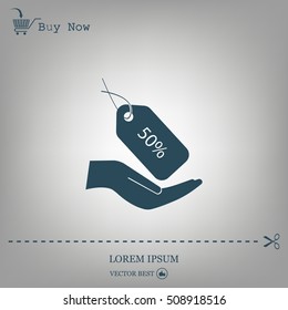 50% tag icon, vector illustration. Flat design style