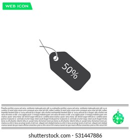 50% tag icon, vector illustration. Flat design style