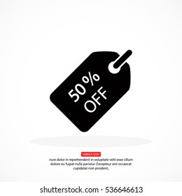 50% tag icon, vector illustration. Flat design style