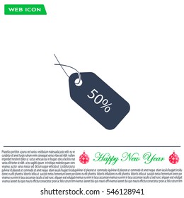 50% tag icon, vector illustration. Flat design style