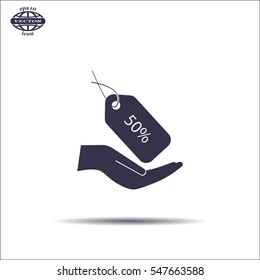 50% tag icon, vector illustration. Flat design style