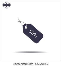 50% tag icon, vector illustration. Flat design style