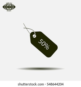 50% tag icon, vector illustration. Flat design style