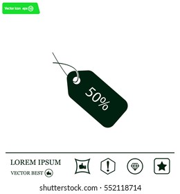 50% tag icon, vector illustration. Flat design style