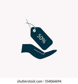 50% tag icon, vector illustration. Flat design style
