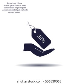 50% tag icon, vector illustration. Flat design style