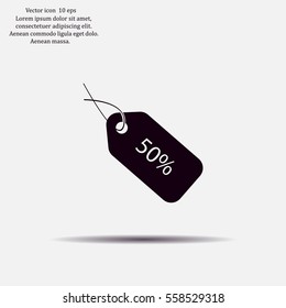 50% tag icon, vector illustration. Flat design style