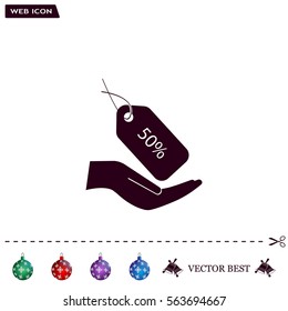 50% tag icon, vector illustration. Flat design style