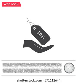 50% tag icon, vector illustration. Flat design style