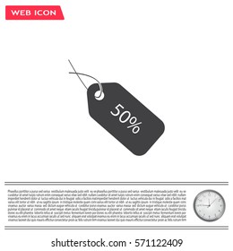 50% tag icon, vector illustration. Flat design style