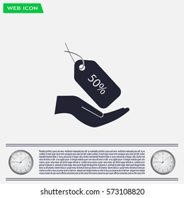 50% tag icon, vector illustration. Flat design style