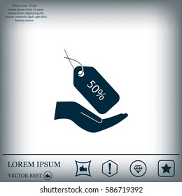 50% tag icon, vector illustration. Flat design style