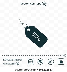 50% tag icon, vector illustration. Flat design style