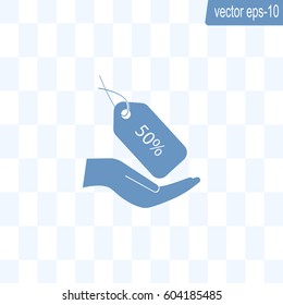 50% tag icon, vector illustration. Flat design style