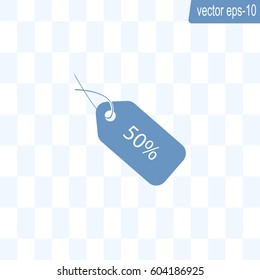 50% tag icon, vector illustration. Flat design style