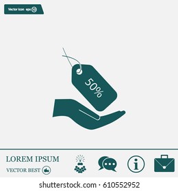 50% tag icon, vector illustration. Flat design style