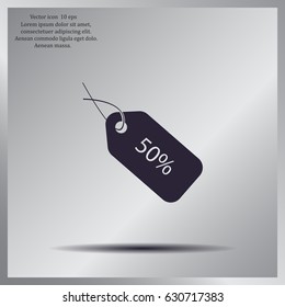 50% tag icon, vector illustration. Flat design style