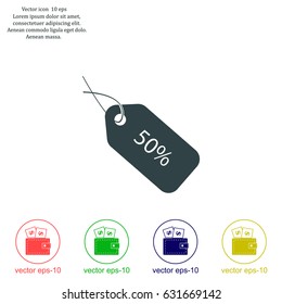 50% tag icon, vector illustration. Flat design style