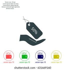 50% tag icon, vector illustration. Flat design style