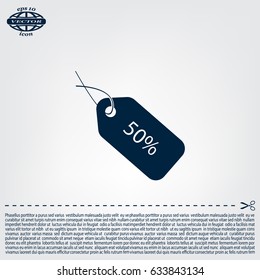 50% tag icon, vector illustration. Flat design style