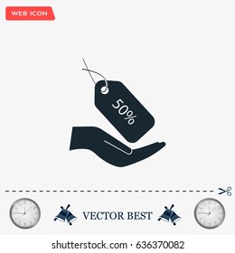 50% tag icon, vector illustration. Flat design style