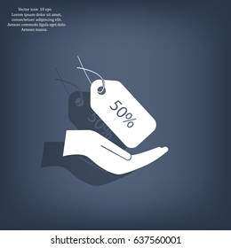 50% tag icon, vector illustration. Flat design style
