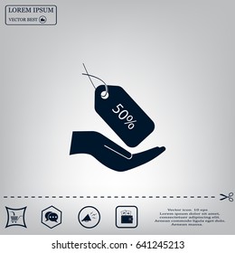 50% tag icon, vector illustration. Flat design style