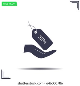 50% tag icon, vector illustration. Flat design style