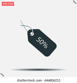 50% tag icon, vector illustration. Flat design style