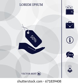 50% tag icon, vector illustration. Flat design style
