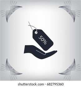 50% tag icon, vector illustration. Flat design style