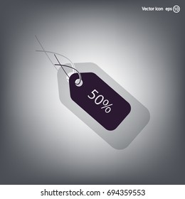 50% tag icon, vector illustration. Flat design style