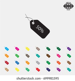50% tag icon, vector illustration. Flat design style