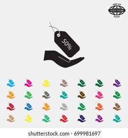 50% tag icon, vector illustration. Flat design style
