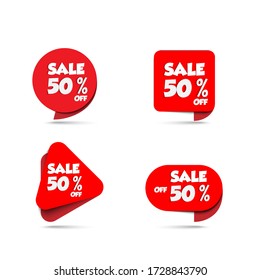 50 % tag label set red paper cut OFF Discount Sticker. Sale Red Tag Isolated Vector Illustration. 