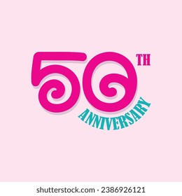 50 Th anniversary celebration template on pink background. Celebrating 50 years anniversary logo, sticker, label, banner, poster, greeting card vector illustration. 25 number stylish logo