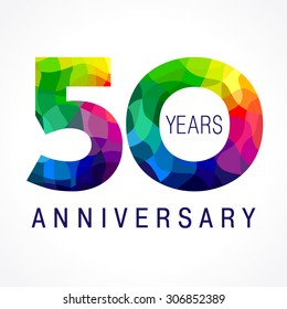 50 th anniversary numbers. 50s years old logotype. Bright congrats. Isolated abstract graphic design template. Creative 5, 0 3D digits. Up to 50% -50% percent off discount sign. Congratulation concept