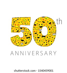 50 th anniversary numbers. 50 years old yellow coloured logotype. Age congrats, congratulation idea. Isolated abstract graphic design template. Creative 5, 0 digits